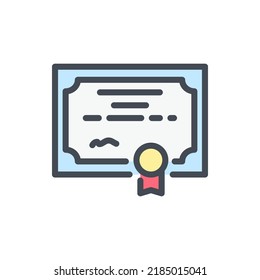 Certificate and license color line icon. Diploma and Qualification degree vector outline colorful sign.