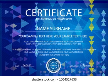 Certificate with light background. Design template with blue guilloche, abstract pattern (fine lines) watermark. Background useful for Diploma, business education award