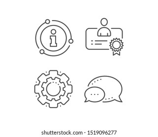 Certificate line icon. Chat bubble, info sign elements. Business management sign. Best manager symbol. Linear certificate outline icon. Information bubble. Vector