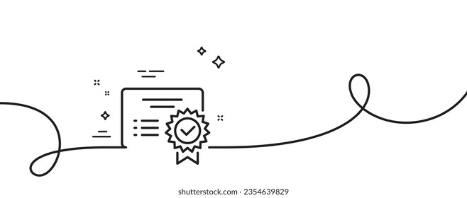 Symbol der Zertifizierungslinie. Kontinuierlich eine Linie mit curl. Geprüftes Dokumentzeichen. Akzeptiertes oder bestätigtes Symbol. Einzelne Rahmenbänder Zertifikat. Loop-Kurve Muster. Vektorgrafik