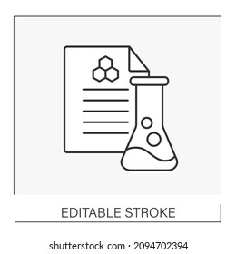  Certificate line icon. Document about radioactive research. Chemical industry concept. Isolated vector illustration. Editable stroke