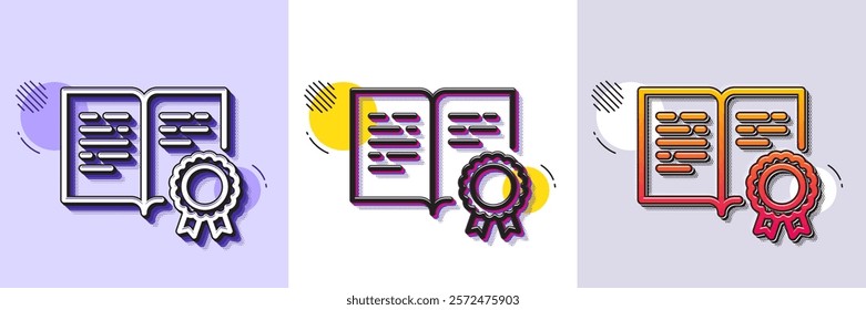 Certificate line icon. Halftone dotted pattern. Gradient icon with grain shadow. Certified document sign. Medal or stamp symbol. Line certificate icon. Various designs. Vector