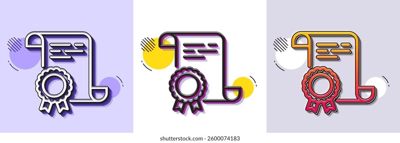 Certificate line icon. Halftone dotted pattern. Gradient icon with grain shadow. Certified document sign. Medal or stamp symbol. Line certificate icon. Various designs. Vector