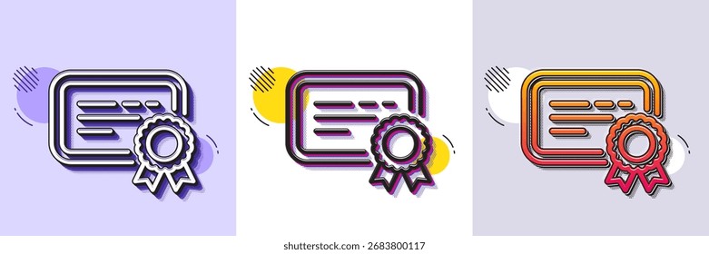 Certificate line icon. Halftone dotted pattern. Gradient icon with grain shadow. Verified document sign. Accepted or confirmed symbol. Line certificate icon. Various designs. Vector