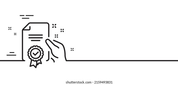 Symbol der Zertifizierungslinie. Hochwertiges Zeichen oder Garantie. Symbol des überprüften Dokuments. Minimaler Hintergrund der Illustration. Symbol-Musterbanner für die Zertifikatszeile. White Web Template Konzept. Vektorgrafik