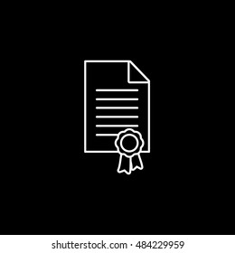 Certificate Line Icon On Black Background