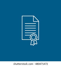 Certificate Line Icon On Blue Background