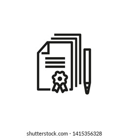 Certificate line icon. Pen, document, diploma. Award concept. Can be used for topics like graduation, quality, 