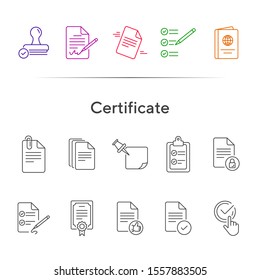 Certificate line icon set. Papers, stamp, passport. Documents concept. Can be used for topics like business, contract, agreement