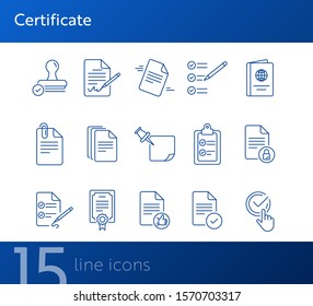 Certificate line icon set. Papers, stamp, passport. Documents concept. Can be used for topics like business, contract, agreement