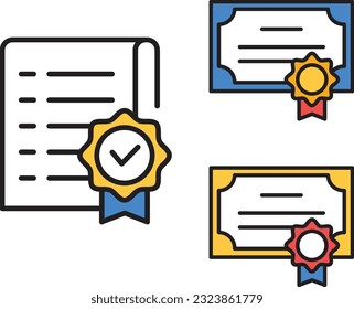 Certificate line icon set of vector