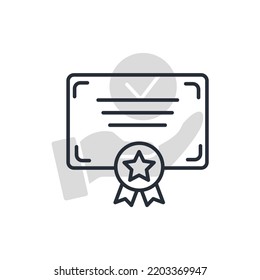 icono de línea de certificado. Ilustración de elemento simple. diseño de símbolos de esquema de concepto de certificado.