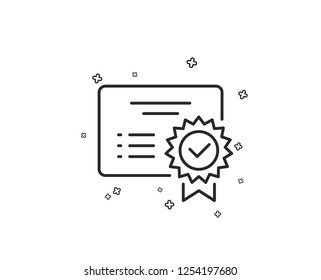 Certificate line icon. Verified document sign. Accepted or confirmed symbol. Geometric shapes. Random cross elements. Linear Certificate icon design. Vector