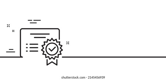 Symbol der Zertifizierungslinie. Geprüftes Dokumentzeichen. Akzeptiertes oder bestätigtes Symbol. Minimaler Hintergrund der Illustration. Symbol-Musterbanner für die Zertifikatszeile. White Web Template Konzept. Vektorgrafik