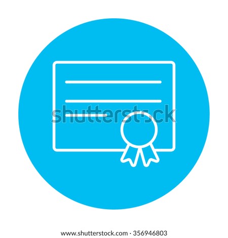Certificate line icon for web, mobile and infographics. Vector white icon on the light blue circle isolated on white background.