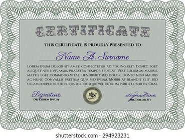Certificate. Lovely design. Detailed.With complex linear background. 