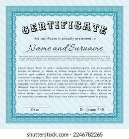 Certificate.  Lovely design.  Easy to print.  Detailed.  Light blue color.