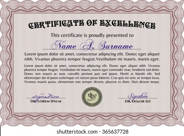Certificate. Lovely design. With great quality guilloche pattern. Money style.