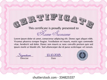 Certificate. Lovely design. Vector pattern that is used in money and certificate.With linear background. 
