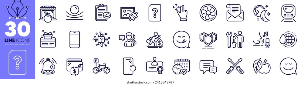 Certificate, Mail newsletter and Smartphone recovery line icons pack. Yummy smile, Apple, Smile web icon. Artificial intelligence, Salary, Move gesture pictogram. Comment, Repairman. Vector