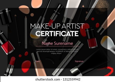 Certificate makeup artist, education, makeup school, vector illustration. svg
