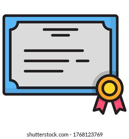 certificate medal flat outline icon