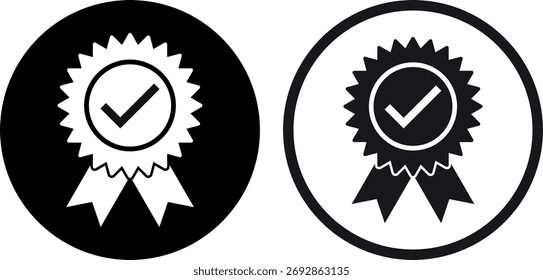 Icono de medalla de certificado establecido en dos estilos. Icono de medalla de cheque de Aprobación . Icono de insignia de calidad . Ilustración vectorial
