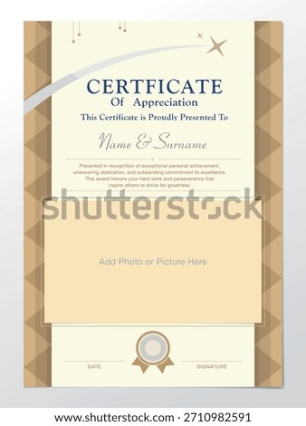 Certificate of Merit with photo frame vertical Suitable for various uses vector graphic 10 EPS
