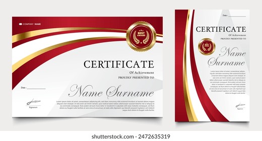 certificate with modern background of red and gold colors. graduation design elements, best employees and others.