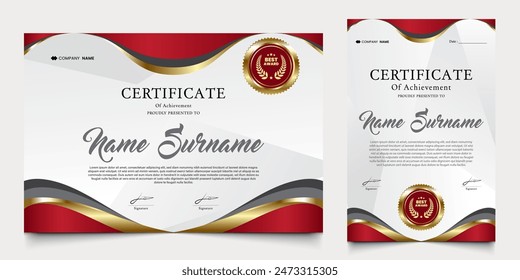 certificate with modern background of red and gold colors. graduation design elements, best employees and others.