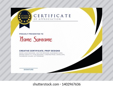 Certificate modern designs spiral black yellow 