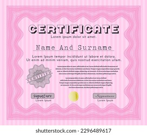 Certificate.  Money Pattern design.   Customizable, Easy to edit and change colors.  Pink color.