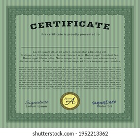 Certificate.  Money Pattern design.  With guilloche pattern.    Green color.