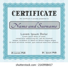 Certificate.  Money Pattern.  With great quality guilloche pattern.    Light blue color.
