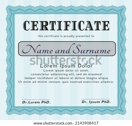 Certificate.  Money Pattern.  With great quality guilloche pattern.    Light blue color.