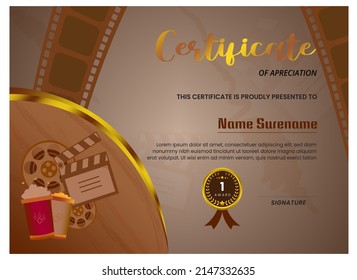 Certificate Movie Cinema with Gold Line and Chocolate Color Template