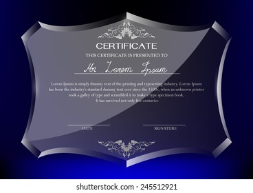 Certificate on glass trophy on dark blue background. - Powered by Shutterstock - Get 15% off with code: PIKWIZARD15