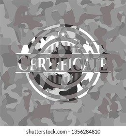 Certificate on grey camouflaged texture