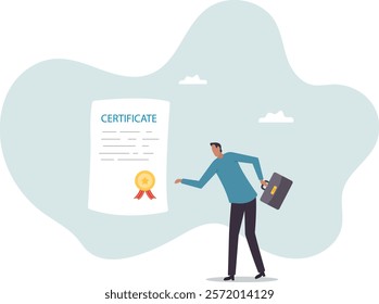 Certificate on taking course, award for excellent work or diploma document, license stamp or education certified guarantee .business concept.flat character.