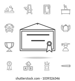Certificate on whe wall icon. Detailed set of education outline icons. Premium quality graphic design. One of the collection icons for websites, web design, mobile app on white background