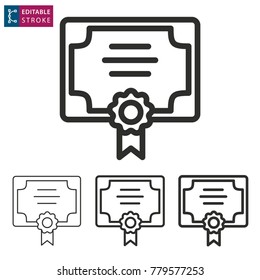 Certificate - outline icon on white background. Editable stroke. Vector illustration