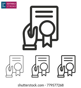 Certificate - outline icon on white background. Editable stroke. Vector illustration