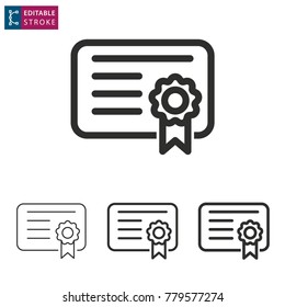 Certificate - outline icon on white background. Editable stroke. Vector illustration