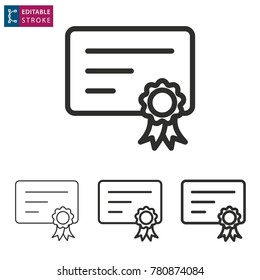 Certificate - outline icon on white background. Editable stroke. Vector illustration