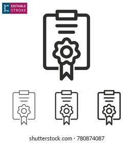 Certificate - outline icon on white background. Editable stroke. Vector illustration