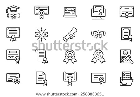 Certificate outline icons set. Linear icon collection. Editable stroke. Vector illustration
