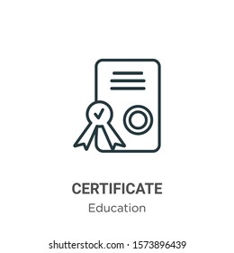 Certificate outline vector icon. Thin line black certificate icon, flat vector simple element illustration from editable education concept isolated on white background
