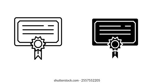 Certificate outlined and solid icon vector collection.