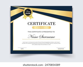 Certificate of Outstanding Contribution gold template design for business and achievement award