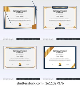 Certificate pack of appreciation award template design vector. Editable certificates design bundle. Easy to use for any event and business needs.